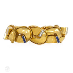 Retro gold, sapphire and diamond horseshoe bracelet