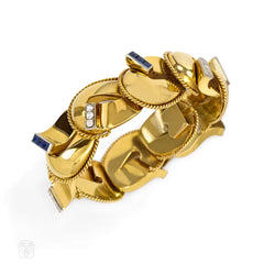 Retro gold, sapphire and diamond horseshoe bracelet