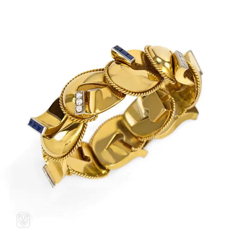 Retro Gold Sapphire And Diamond Horseshoe Bracelet