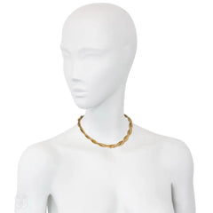 Retro gold snake link necklace with ruby-set clasp