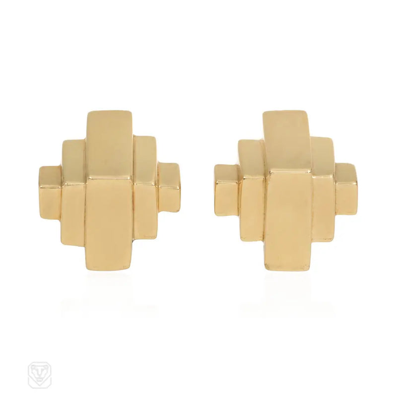 Retro Gold Stepped Geometric Earrings