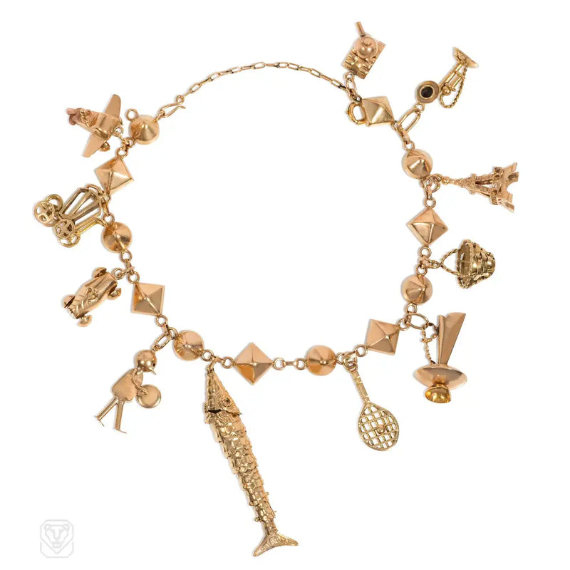 Retro Gold Stud Link Charm Bracelet