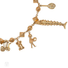 Retro gold stud link charm bracelet