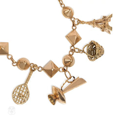 Retro gold stud link charm bracelet