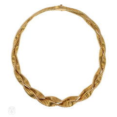 Retro gold twisted gas pipe necklace. France