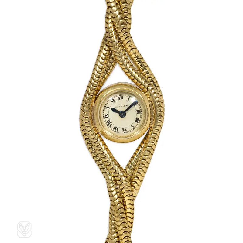 Retro Gold Twisted Snakechain Bracelet Watch Cartier Paris