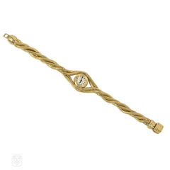 Retro gold twisted snakechain bracelet watch, Cartier, Paris