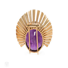 Retro large oval amethyst and gold clip brooch