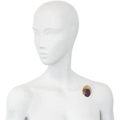 Retro large oval amethyst and gold clip brooch