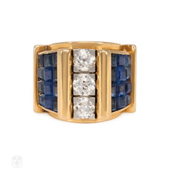 Retro odeonesque sapphire and diamond ring