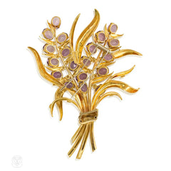 Retro oversized amethyst and citrine floral spray brooch