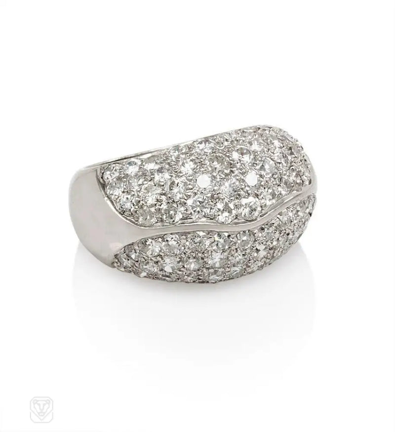 Retro Pavé Diamond Bombé Ring Traebert Hoffer And Mauboussin