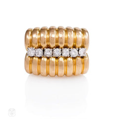 Retro ribbed gold and diamond ring