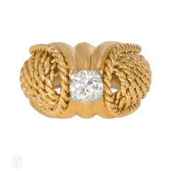 Retro rope twist gold and diamond cocktail ring