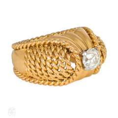 Retro rope twist gold and diamond cocktail ring