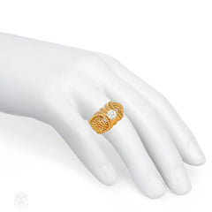 Retro rope twist gold and diamond cocktail ring