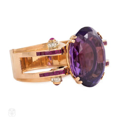 Retro rose gold, amethyst, ruby, and diamond bracelet