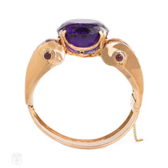 Retro rose gold, amethyst, ruby, and diamond bracelet