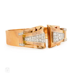 Retro rose gold and diamond bracelet with removable clips, France