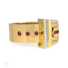 Retro ruby and diamond buckle bracelet