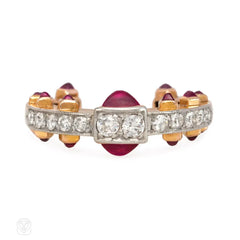 Retro ruby and diamond horseshoe ring