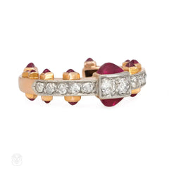 Retro ruby and diamond horseshoe ring