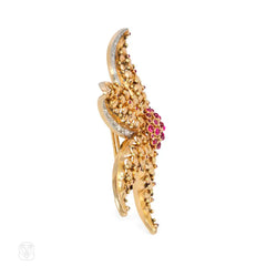 Retro ruby and diamond starfish brooch