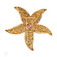 Retro ruby and diamond starfish brooch