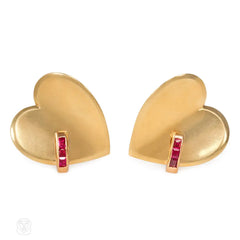 Retro ruby and gold heart earrings.