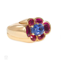 Retro ruby and sapphire cluster ring, Cartier Paris
