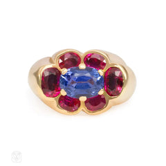 Retro ruby and sapphire cluster ring, Cartier Paris