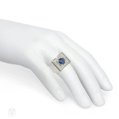 Retro sapphire and diamond curved cocktail ring