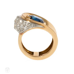 Retro sapphire and diamond lozenge ring, France