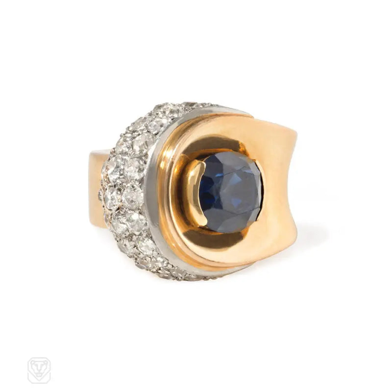 Retro Sapphire And Diamond Lozenge Ring France