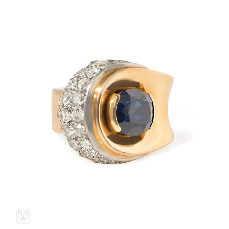 Retro Sapphire And Diamond Lozenge Ring France