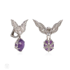 Retro star sapphire and diamond wing earrings