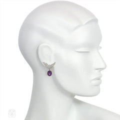Retro star sapphire and diamond wing earrings