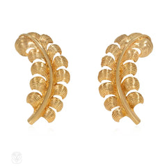Retro Tiffany & Co. gold fern leaf earrings