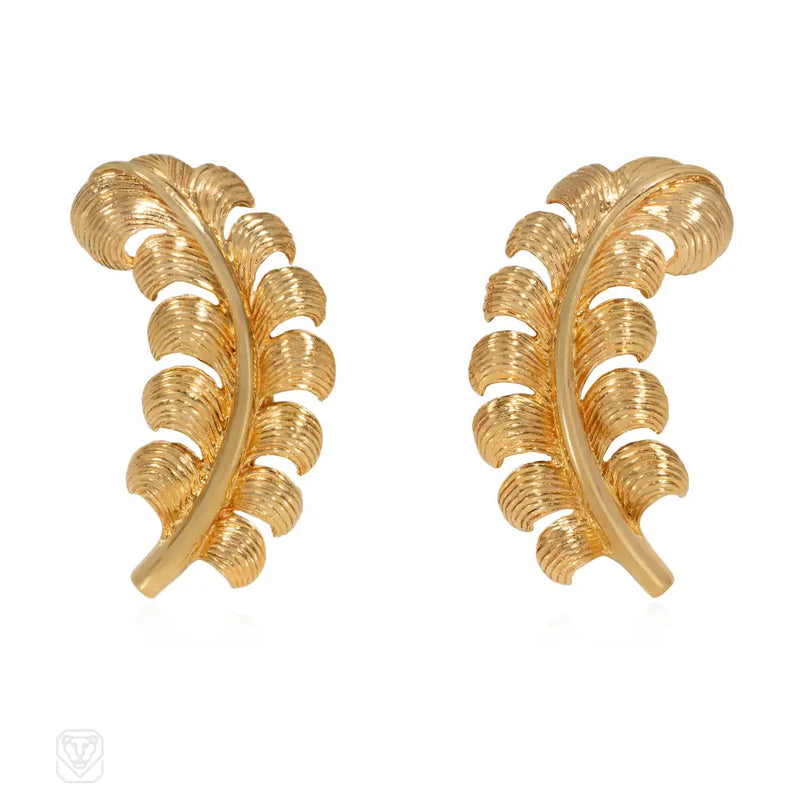 Retro Tiffany & Co. gold fern leaf earrings