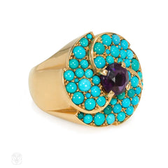 Retro turquoise and amethyst ring. Cartier, Paris