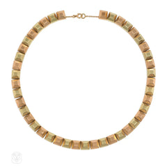 Retro two-color gold sugar cube necklace