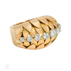 Retro Van Cleef & Arpels rose gold and diamond bombé ring