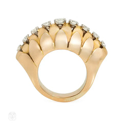 Retro Van Cleef & Arpels rose gold and diamond bombé ring