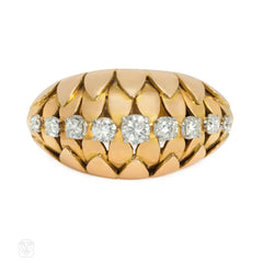 Retro Van Cleef & Arpels rose gold and diamond bombé ring
