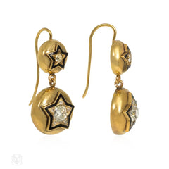 Russian antique enamel and diamond star earrings