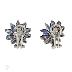 Sapphire and diamond flower cluster earrings