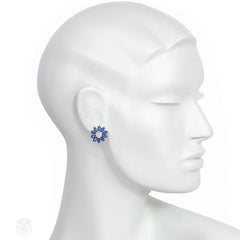 Sapphire and diamond flower cluster earrings