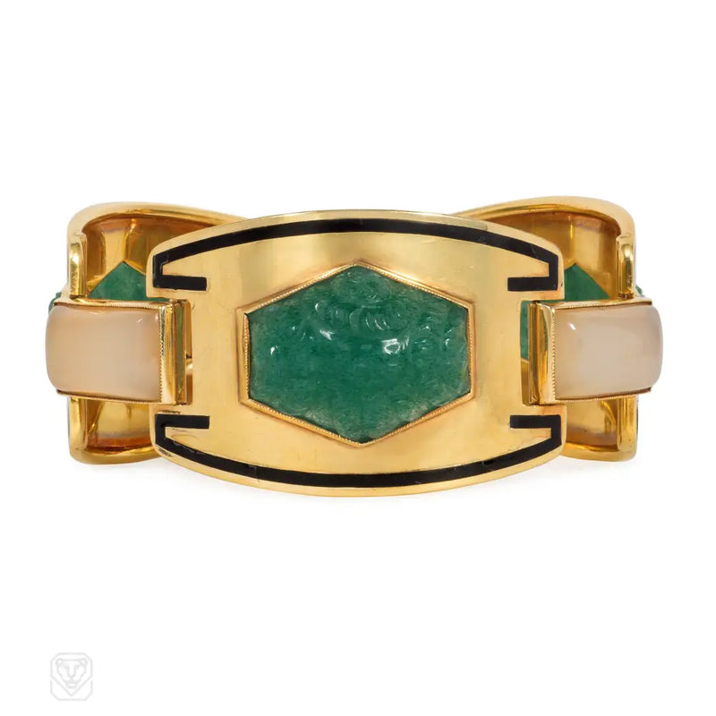 Sasportas French Art Deco Gold And Jade Bracelet