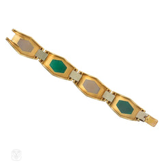 Sasportas, French Art Deco gold, chrysoprase, and chalcedony bracelet