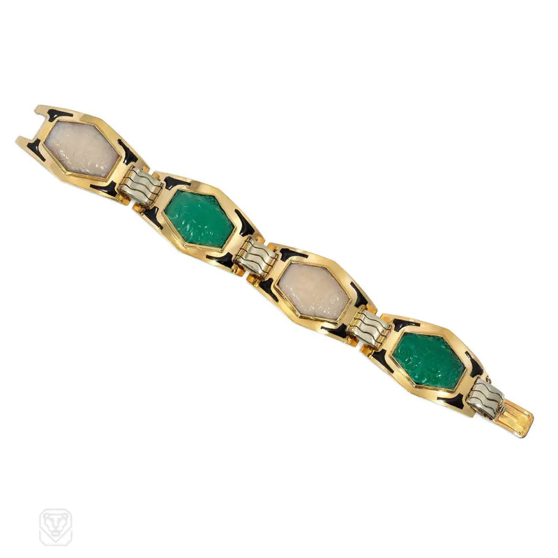 Sasportas French Art Deco gold chrysoprase and chalcedony bracelet